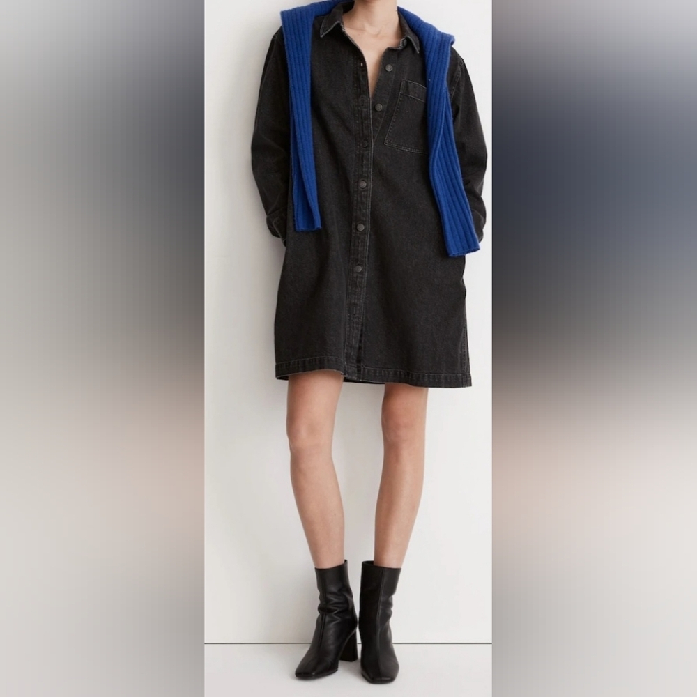 NWT Madewell Oversized Black Denim Shirtdress Lunar Wash sz L NI628